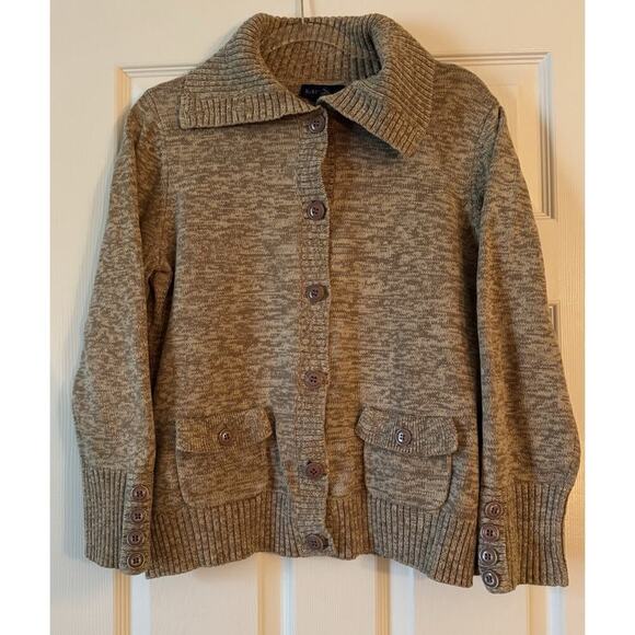 Karen Scott Brown Button Front Collared Cardigan Sweater w Pockets Women’s Sz M - Picture 1 of 7